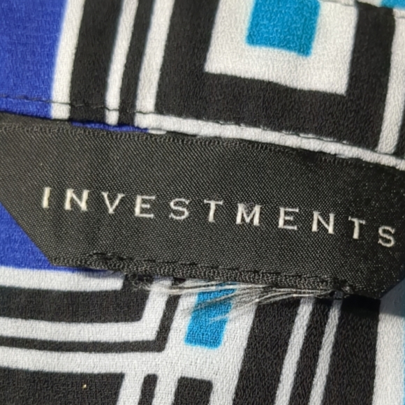 INVESTMENTS Royal Blue Long Sleeves Multicolour Blouse Size LG - Picture 11 of 11
